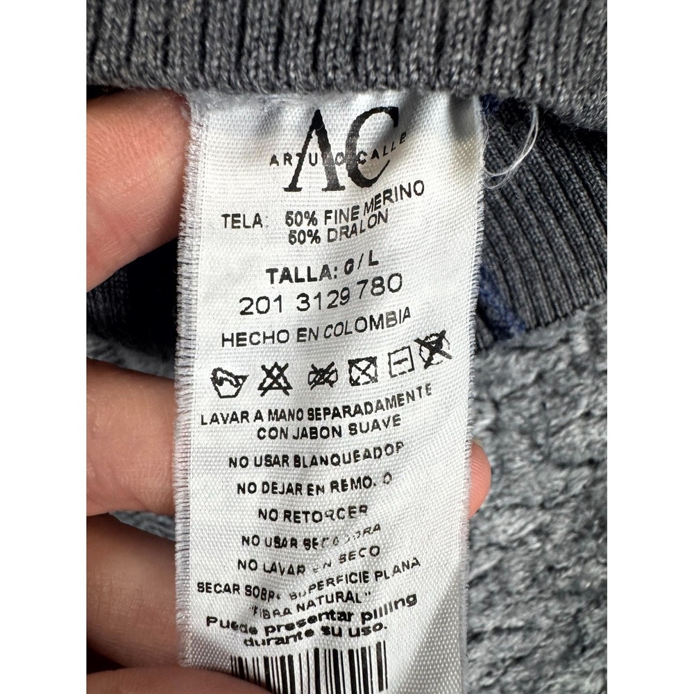 Arturo Calle Sweater Men Large Blue Gray Merino Wool Chunky Knit Slim Fit V Neck - Picture 6 of 7